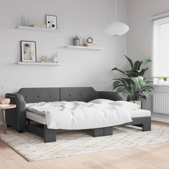 daybed med udtræk og madras 90x200 cm stof mørkegrå