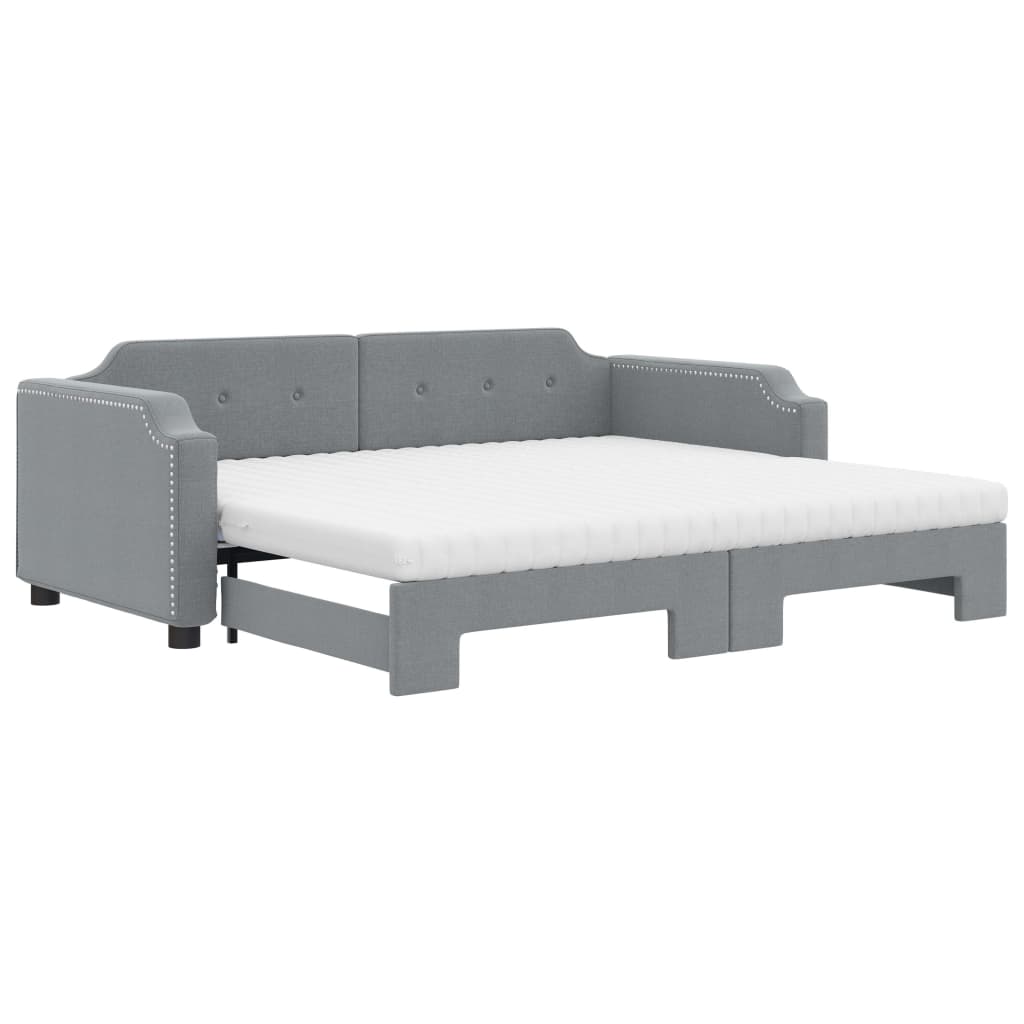 daybed med udtræk og madras 100x200 cm stof lysegrå
