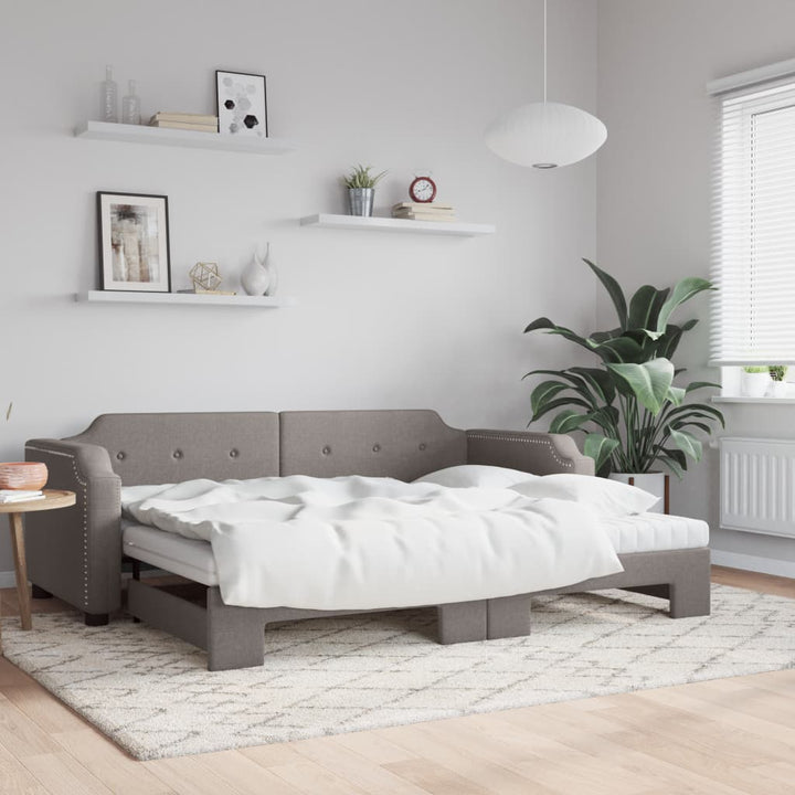daybed med udtræk og madras 100x200 cm stof gråbrun