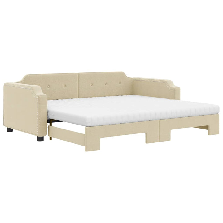 daybed med udtræk og madras 100x200 cm stof cremefarvet