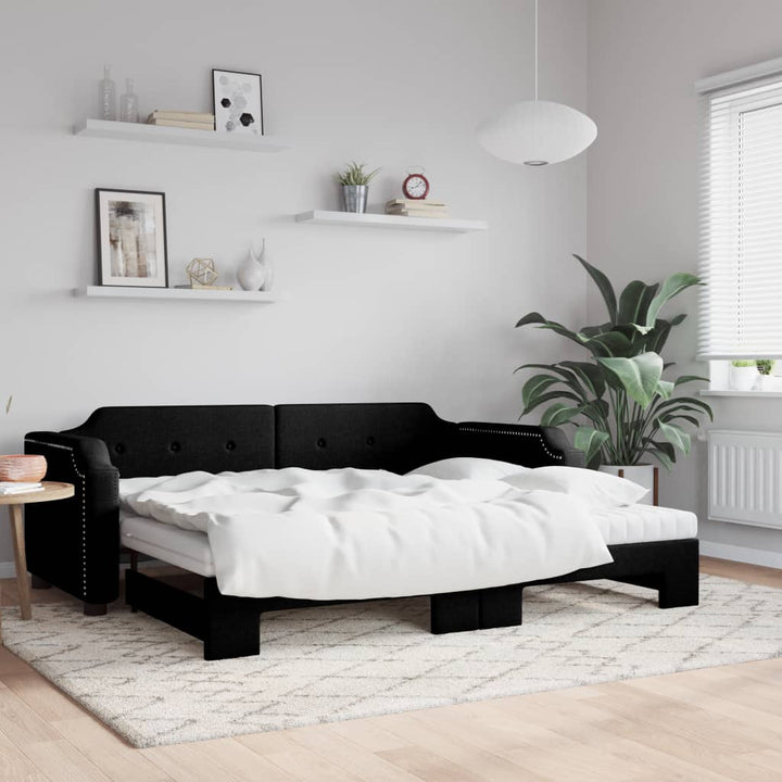 daybed med udtræk og madras 90x190 cm stof sort