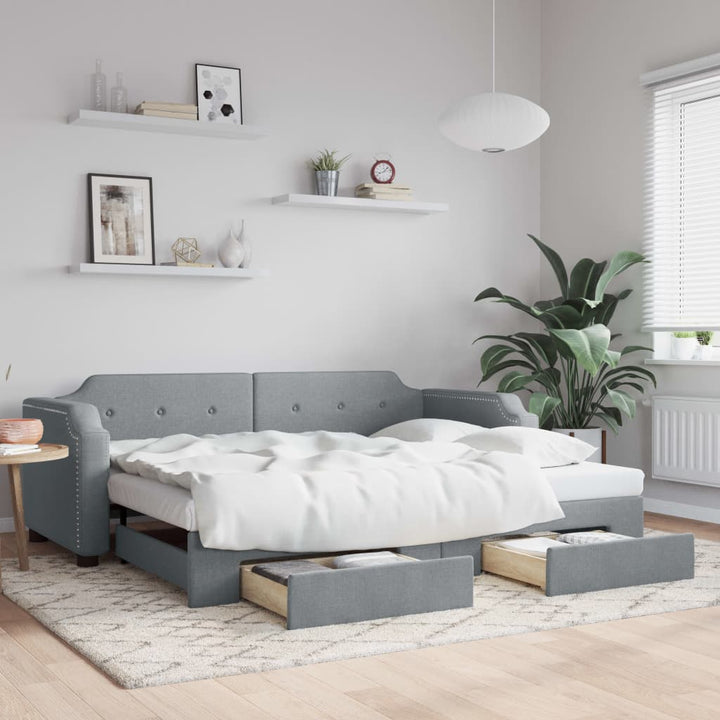 daybed med udtræk og skuffer 80x200 cm stof lysegrå