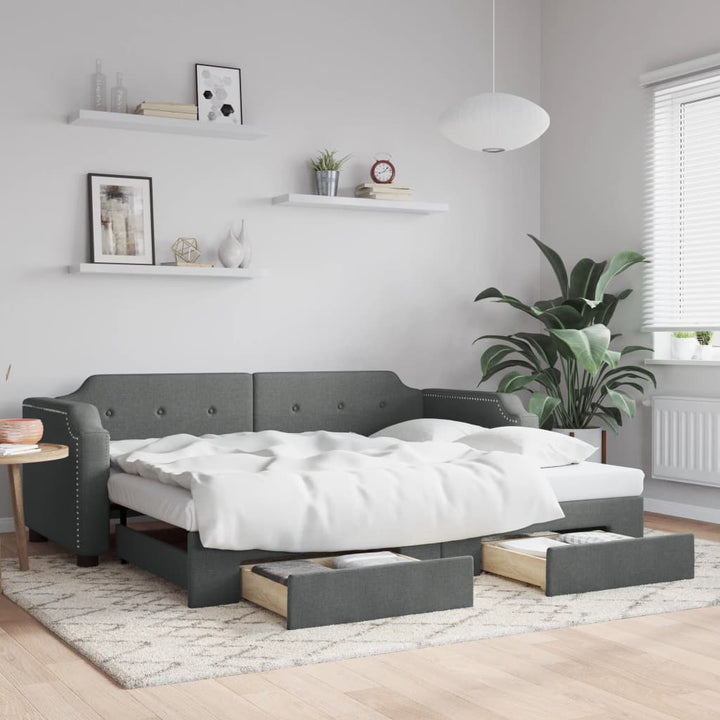 daybed med udtræk og skuffer 80x200 cm stof mørkegrå