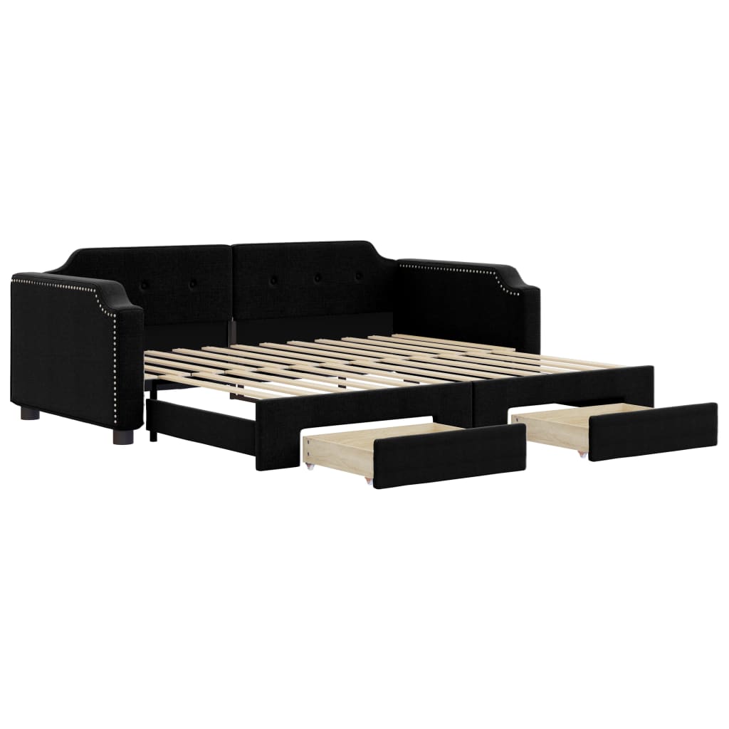 daybed med udtræk og skuffer 80x200 cm stof sort