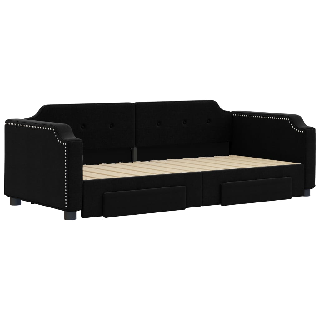 daybed med udtræk og skuffer 80x200 cm stof sort