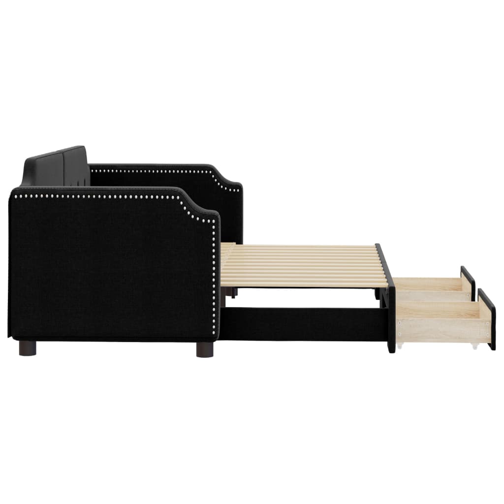 daybed med udtræk og skuffer 80x200 cm stof sort