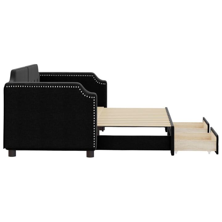 daybed med udtræk og skuffer 80x200 cm stof sort