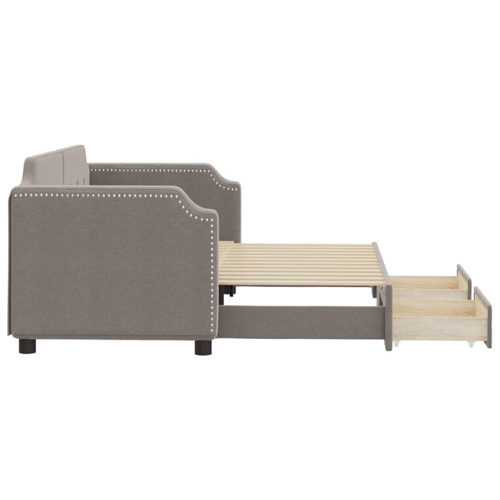 daybed med udtræk og skuffer 80x200 cm stof gråbrun