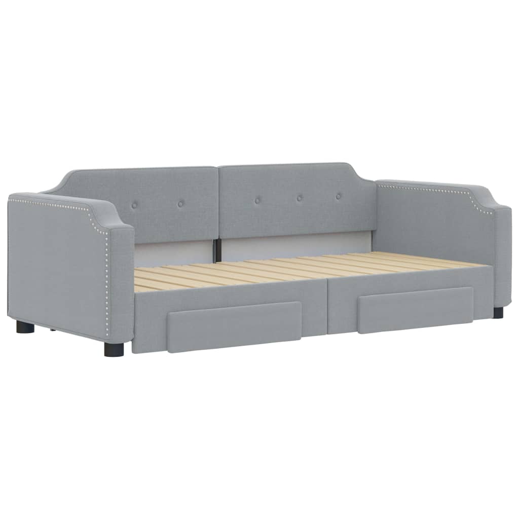 daybed med udtræk og skuffer 90x200 cm stof lysegrå