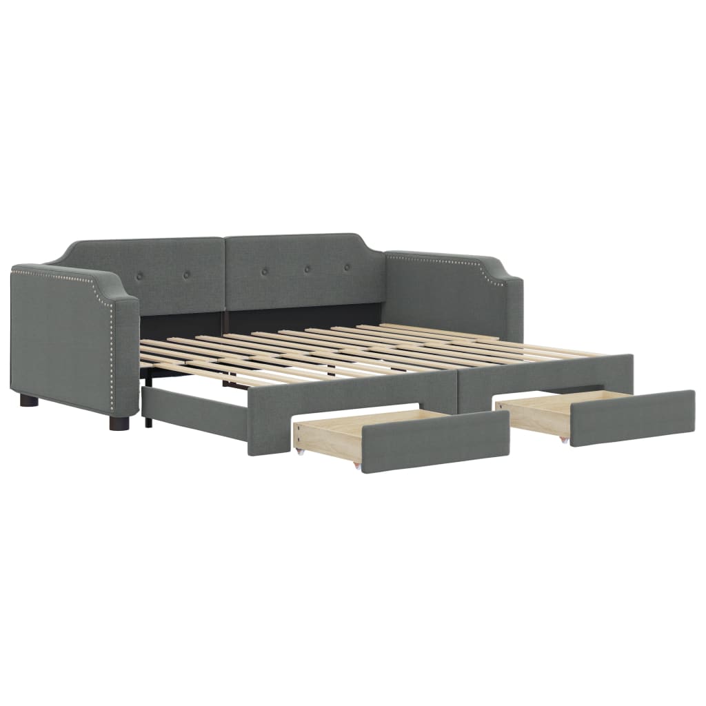 daybed med udtræk og skuffer 90x200 cm stof mørkegrå