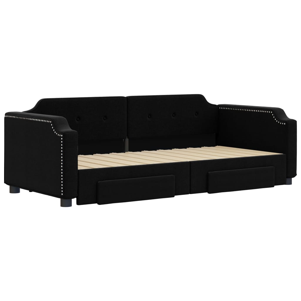 daybed med udtræk og skuffer 80x200 cm stof sort