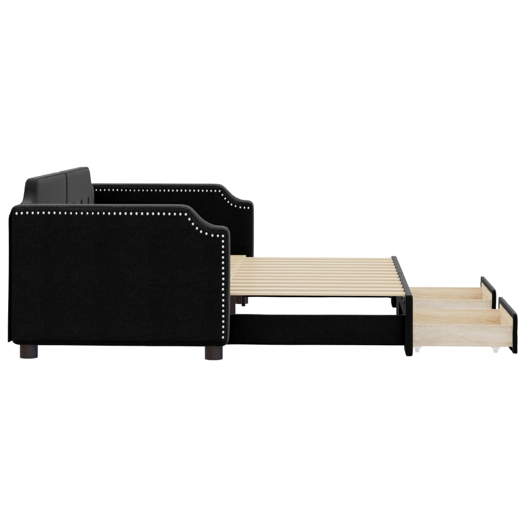 daybed med udtræk og skuffer 80x200 cm stof sort