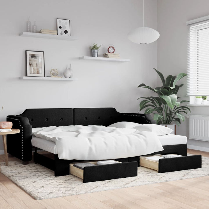 daybed med udtræk og skuffer 80x200 cm stof sort