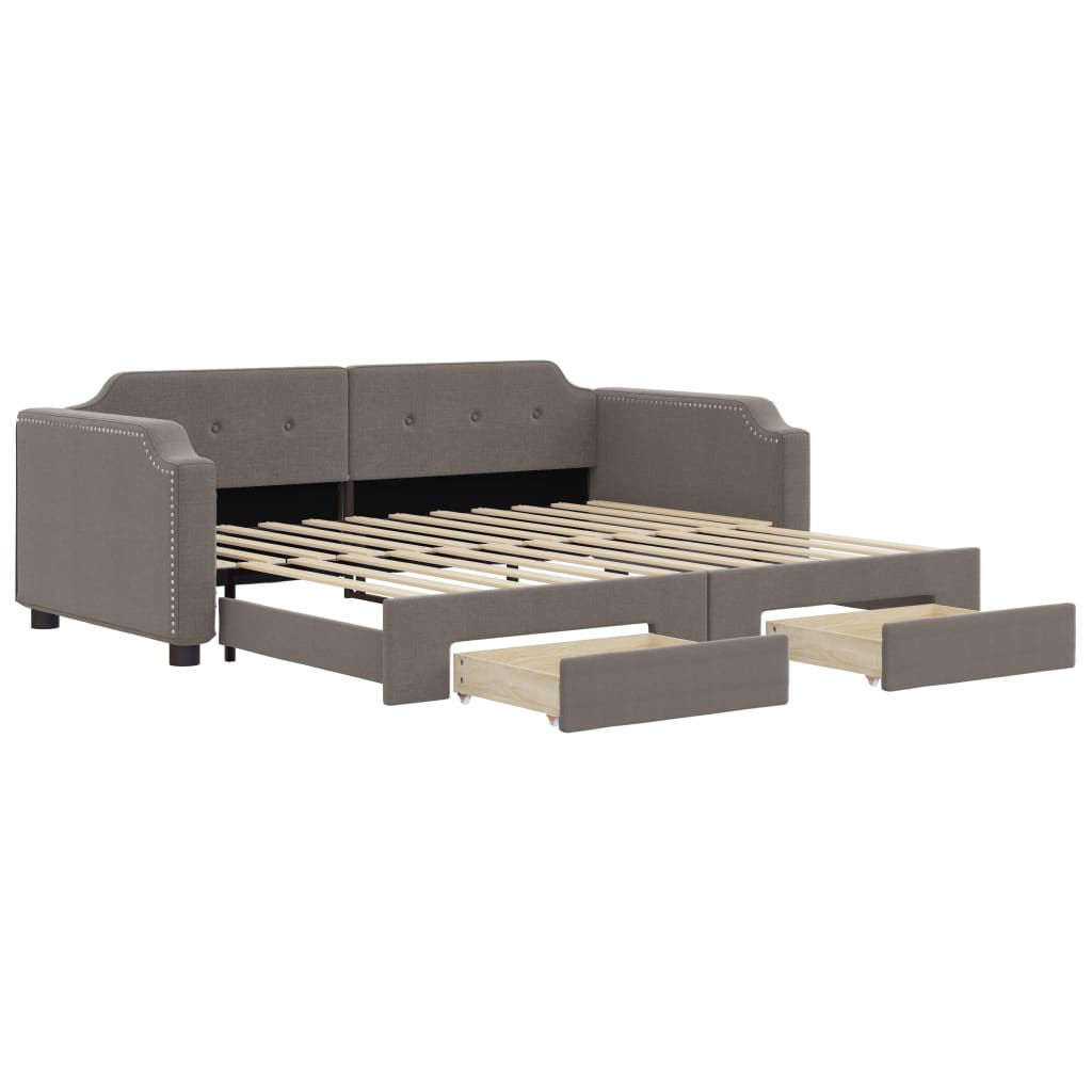daybed med udtræk og skuffer 90x200 cm stof gråbrun