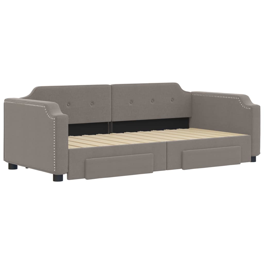 daybed med udtræk og skuffer 90x200 cm stof gråbrun