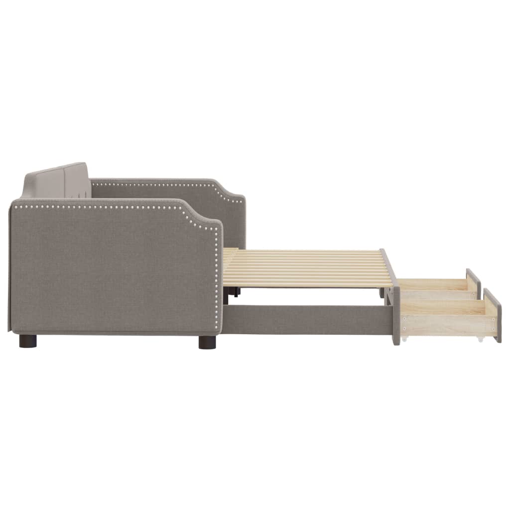 daybed med udtræk og skuffer 90x200 cm stof gråbrun