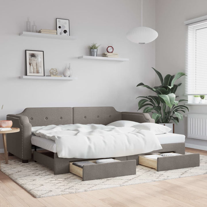 daybed med udtræk og skuffer 90x200 cm stof gråbrun