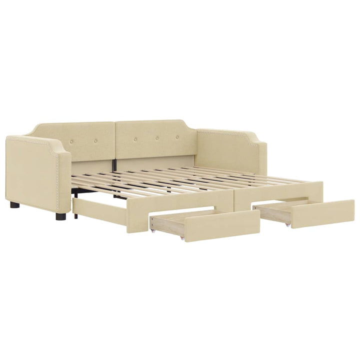 daybed med udtræk og skuffer 90x200 cm stof cremefarvet