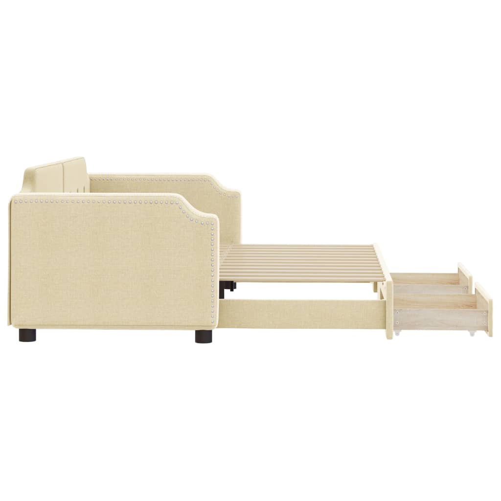 daybed med udtræk og skuffer 90x200 cm stof cremefarvet