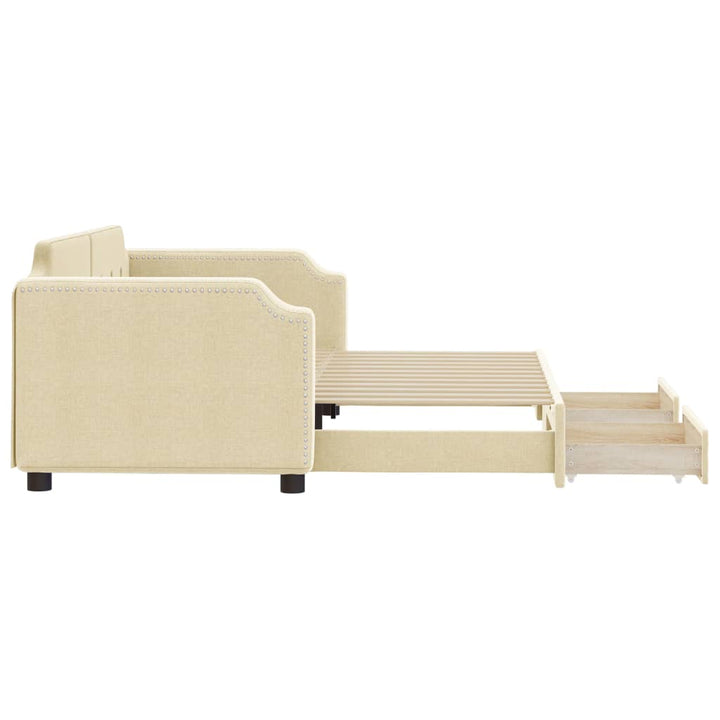 daybed med udtræk og skuffer 90x200 cm stof cremefarvet