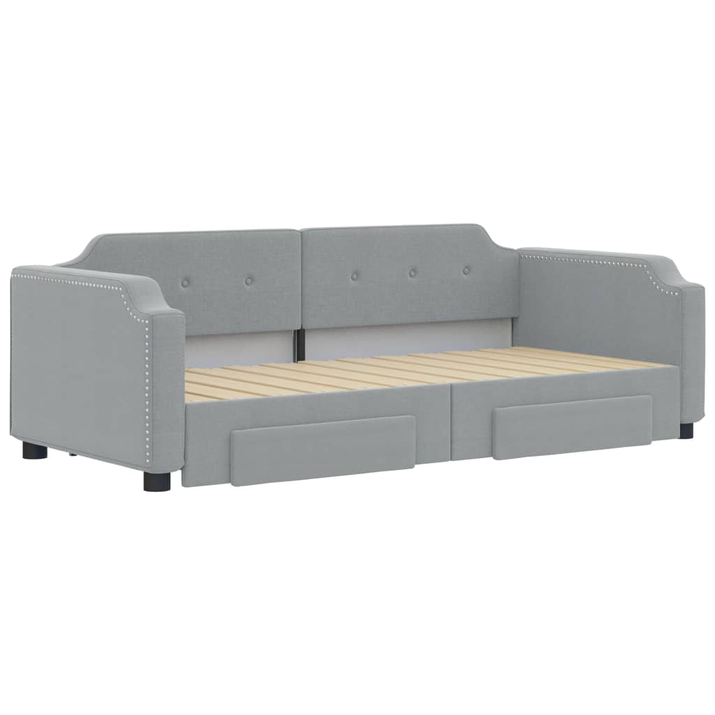 daybed med udtræk og skuffer 100x200 cm stof lysegrå