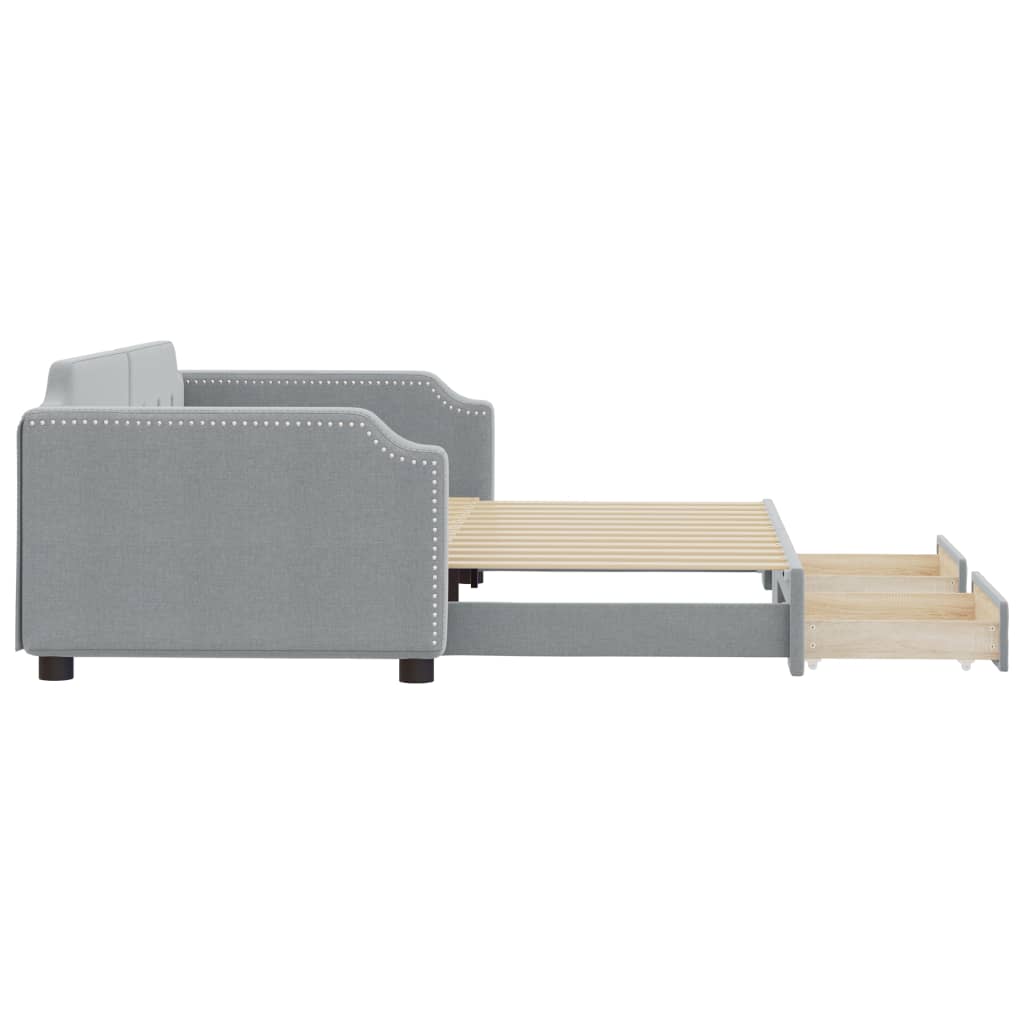 daybed med udtræk og skuffer 100x200 cm stof lysegrå