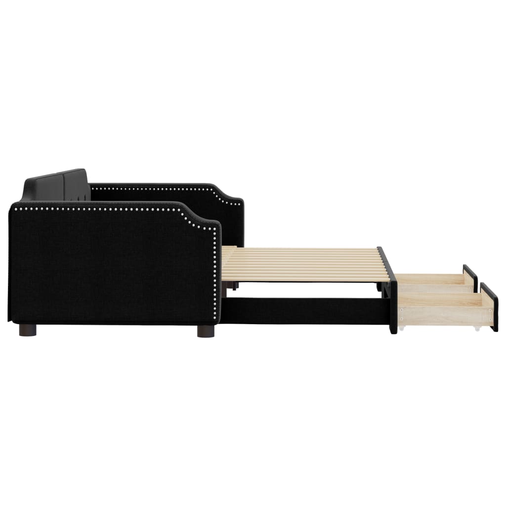 daybed med udtræk og skuffer 100x200 cm stof sort