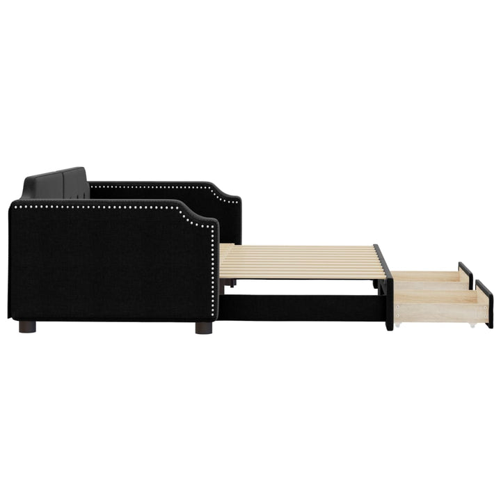 daybed med udtræk og skuffer 100x200 cm stof sort
