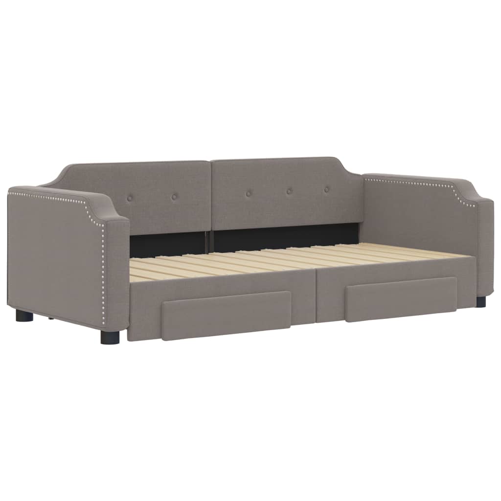daybed med udtræk og skuffer 100x200 cm stof gråbrun