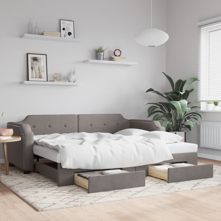 daybed med udtræk og skuffer 100x200 cm stof gråbrun