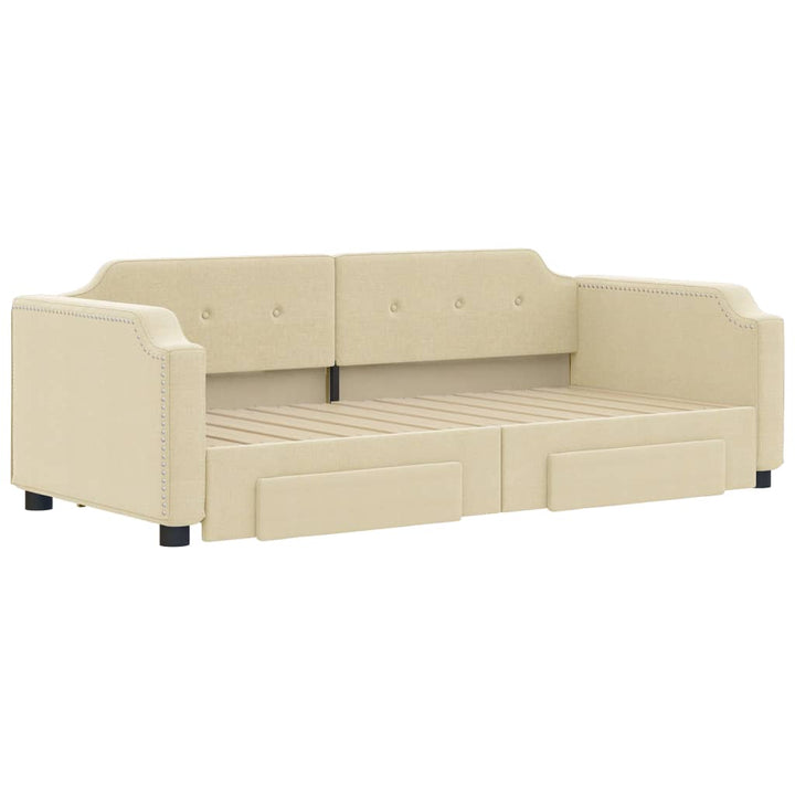 daybed med udtræk og skuffer 100x200 cm stof cremefarvet