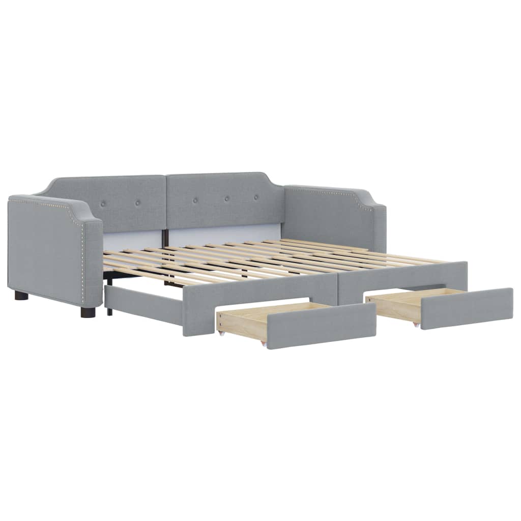 daybed med udtræk og skuffer 90x190 cm stof lysegrå