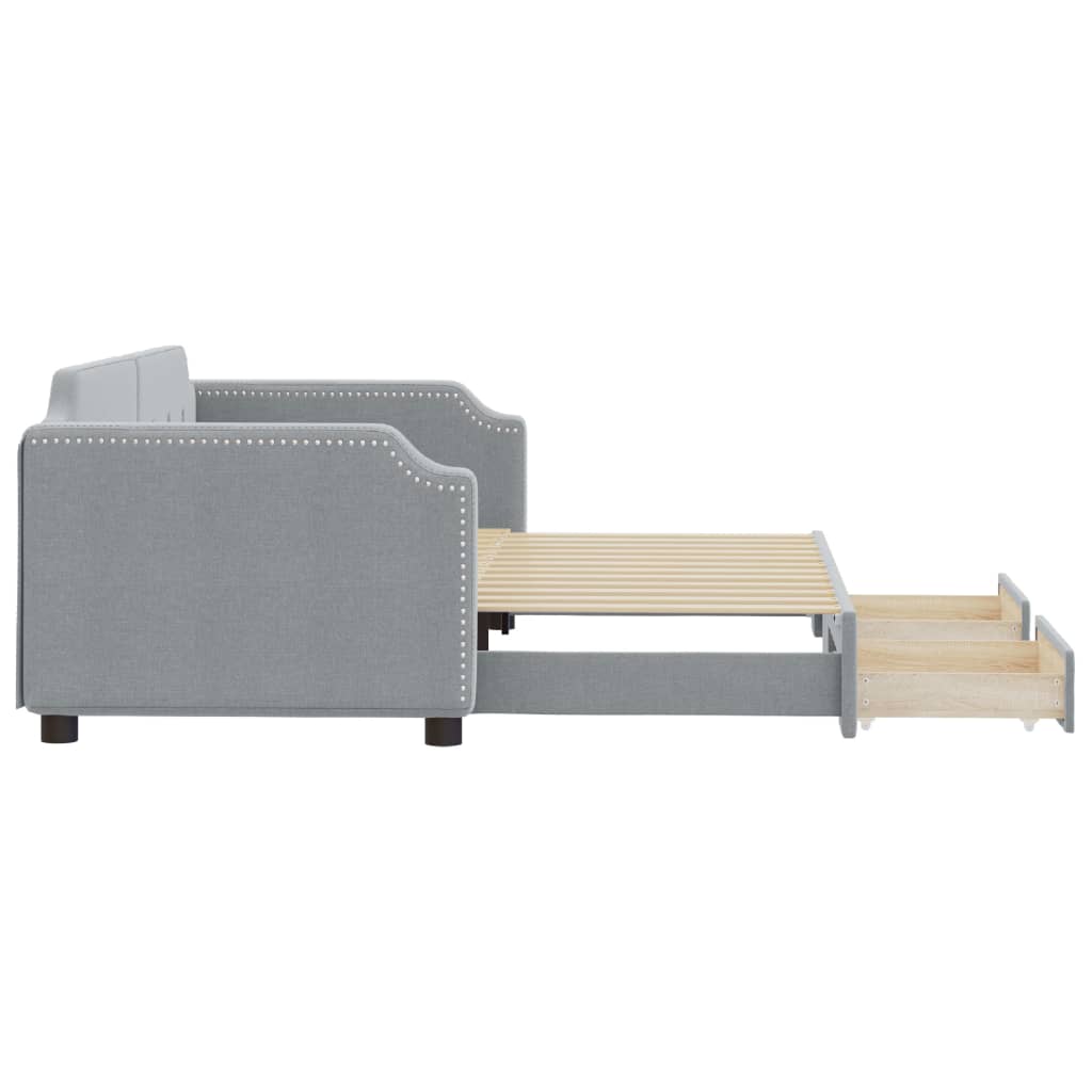 daybed med udtræk og skuffer 90x190 cm stof lysegrå
