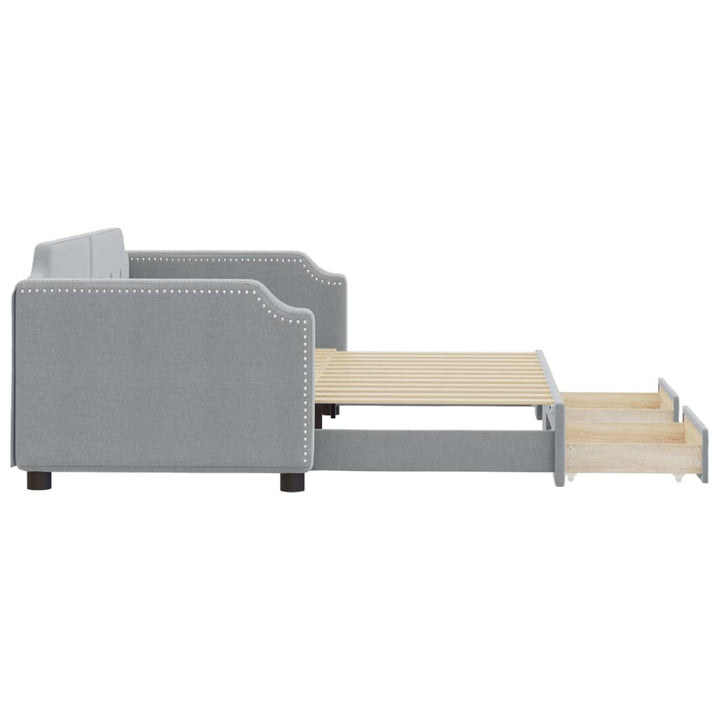 daybed med udtræk og skuffer 90x190 cm stof lysegrå