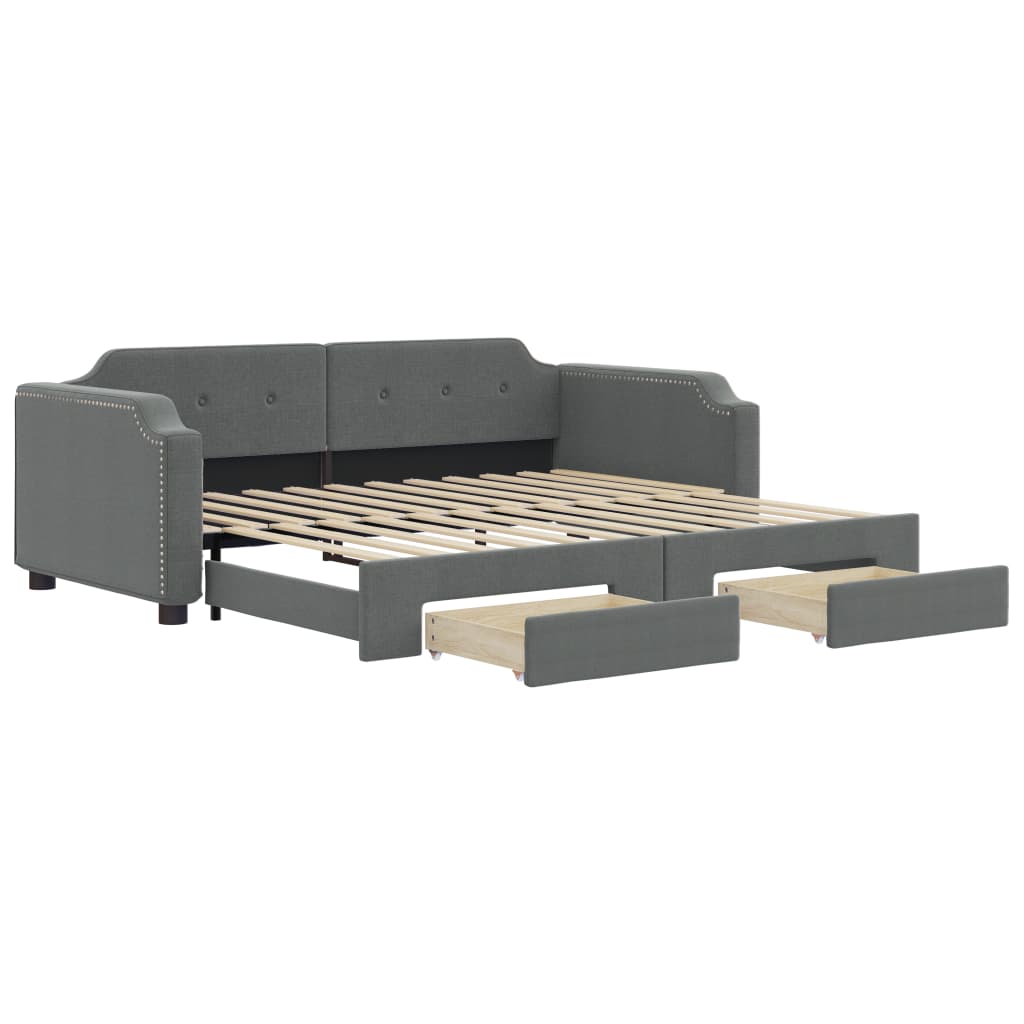 daybed med udtræk og skuffer 90x190 cm stof mørkegrå