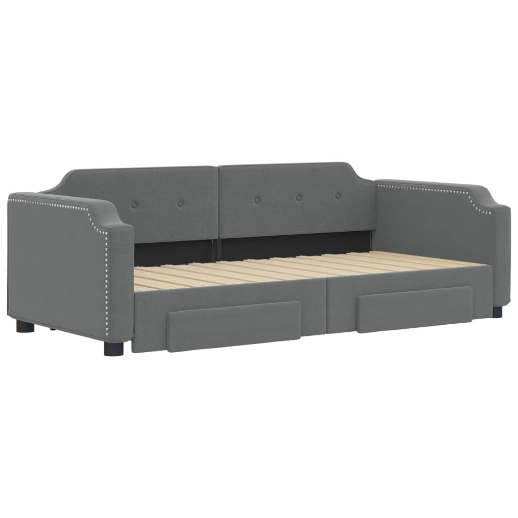 daybed med udtræk og skuffer 90x190 cm stof mørkegrå