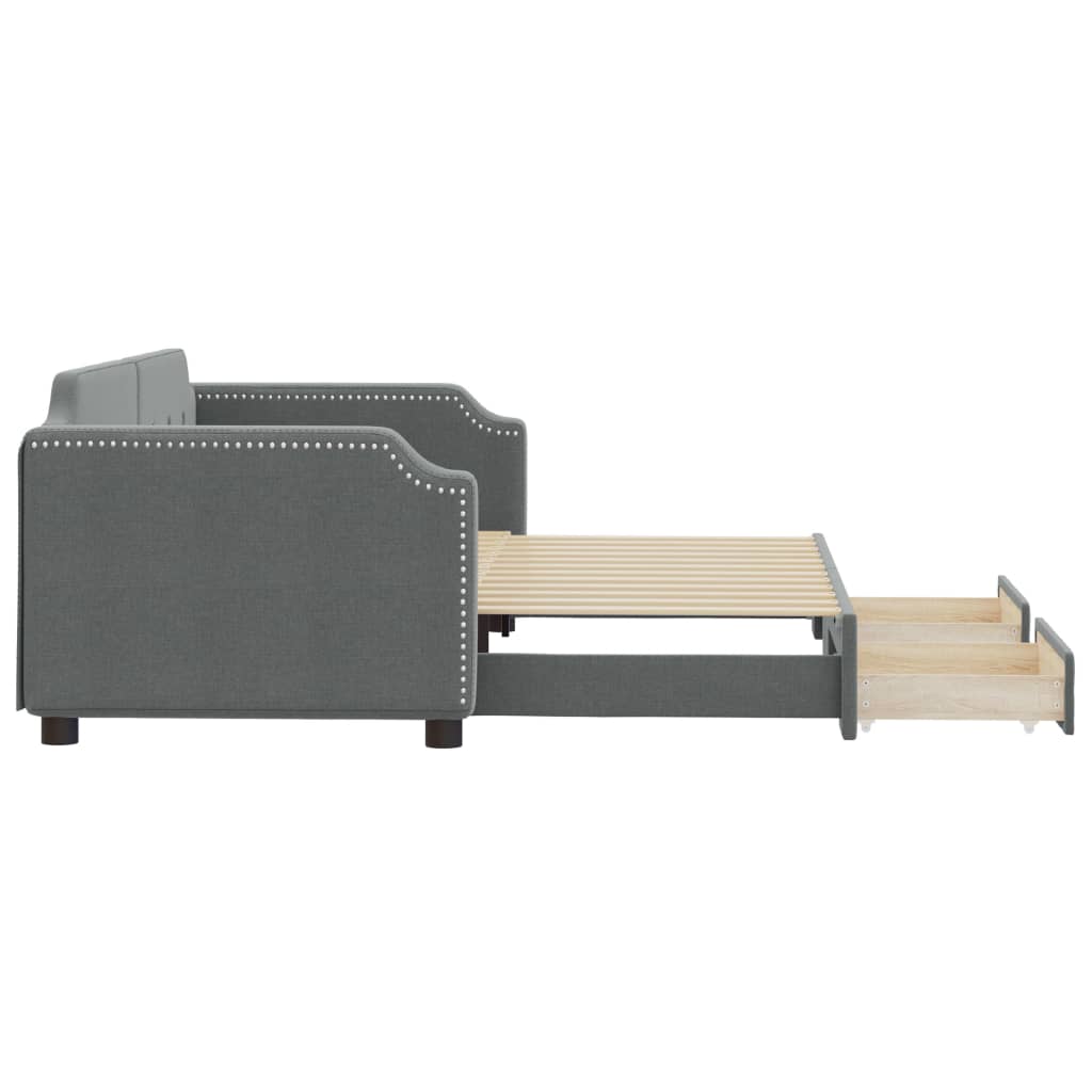 daybed med udtræk og skuffer 90x190 cm stof mørkegrå