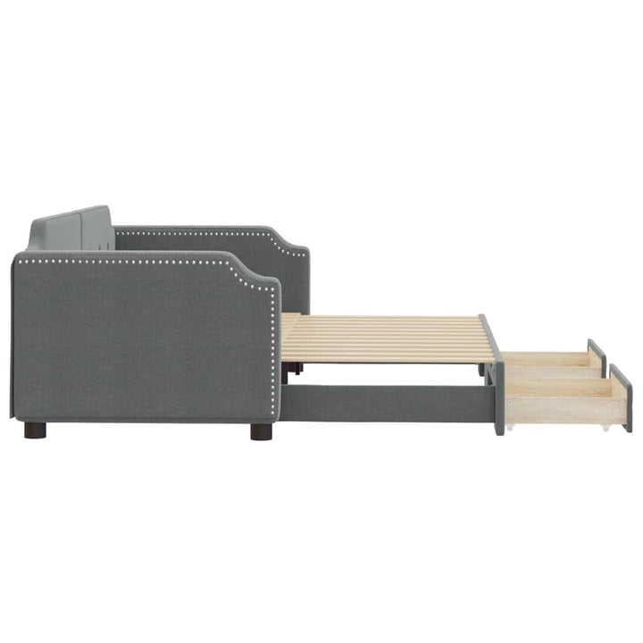 daybed med udtræk og skuffer 90x190 cm stof mørkegrå