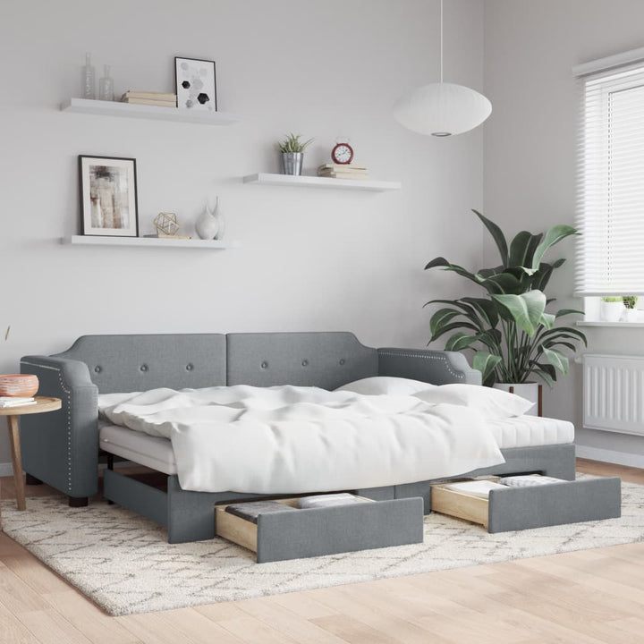 daybed med udtræk og skuffer 80x200 cm stof lysegrå