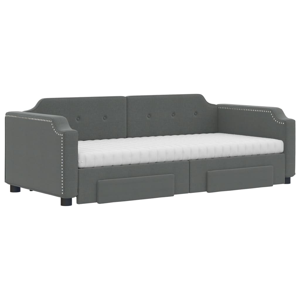 daybed med udtræk og skuffer 80x200 cm stof mørkegrå