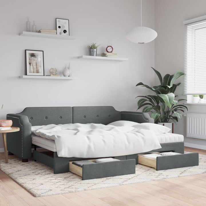 daybed med udtræk og skuffer 80x200 cm stof mørkegrå
