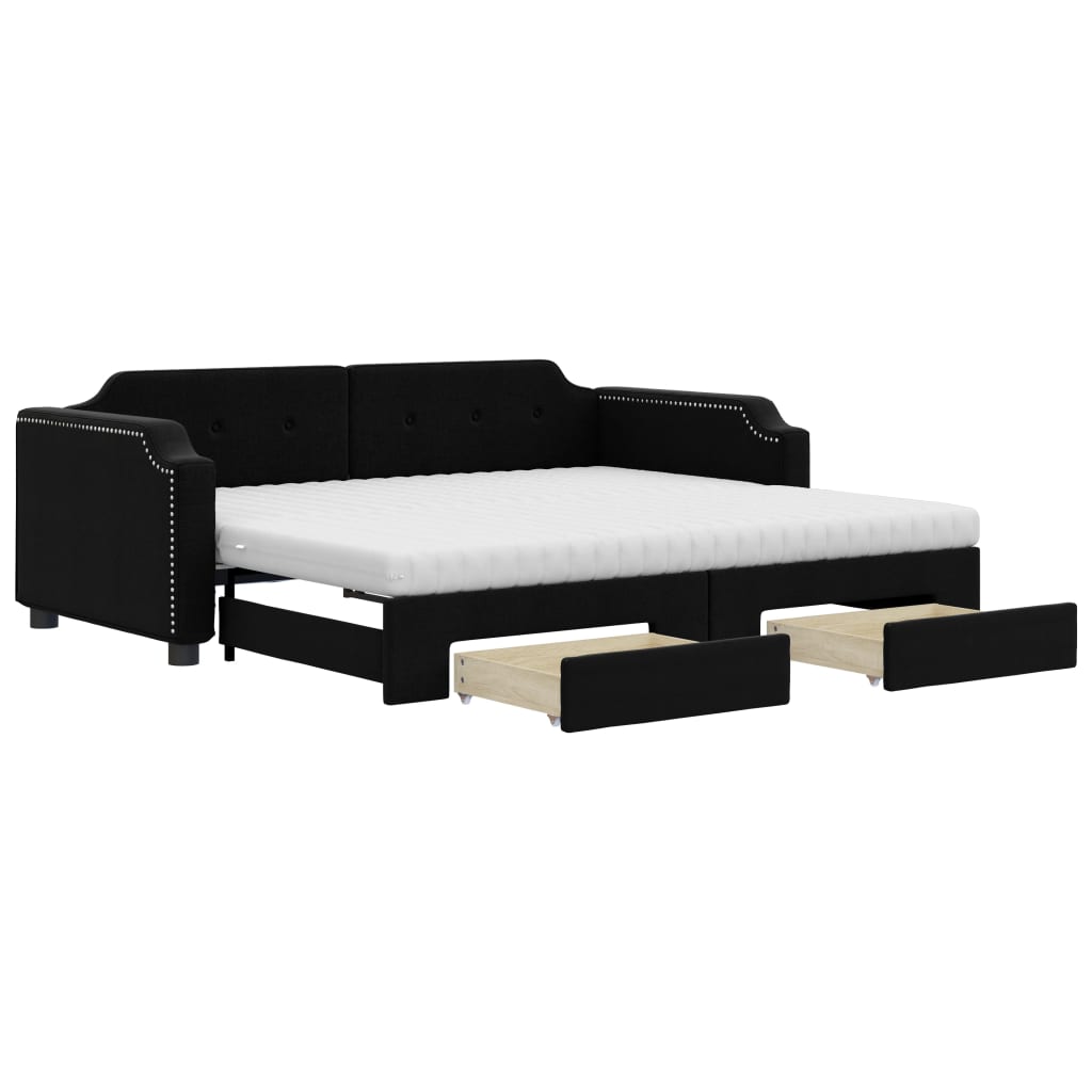 daybed med udtræk og skuffer 80x200 cm stof sort
