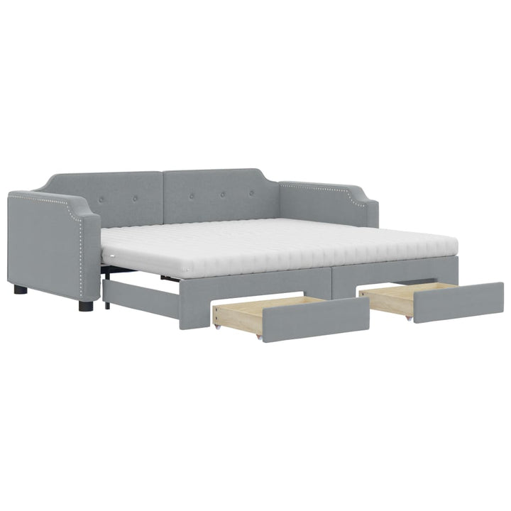 daybed med udtræk og skuffer 90x200 cm stof lysegrå