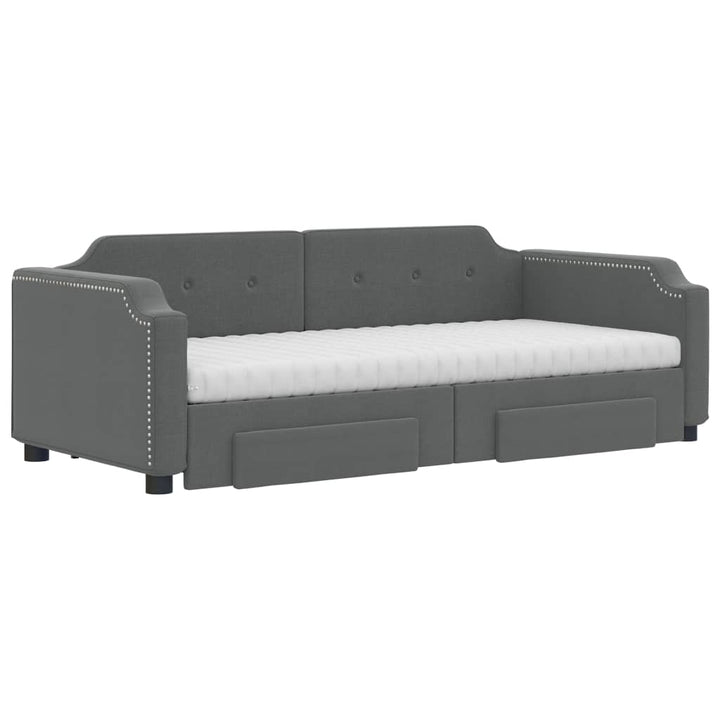daybed med udtræk og skuffer 90x200 cm stof mørkegrå