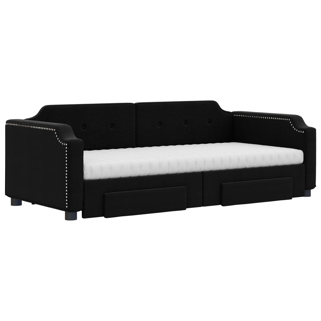 daybed med udtræk og skuffer 80x200 cm stof sort