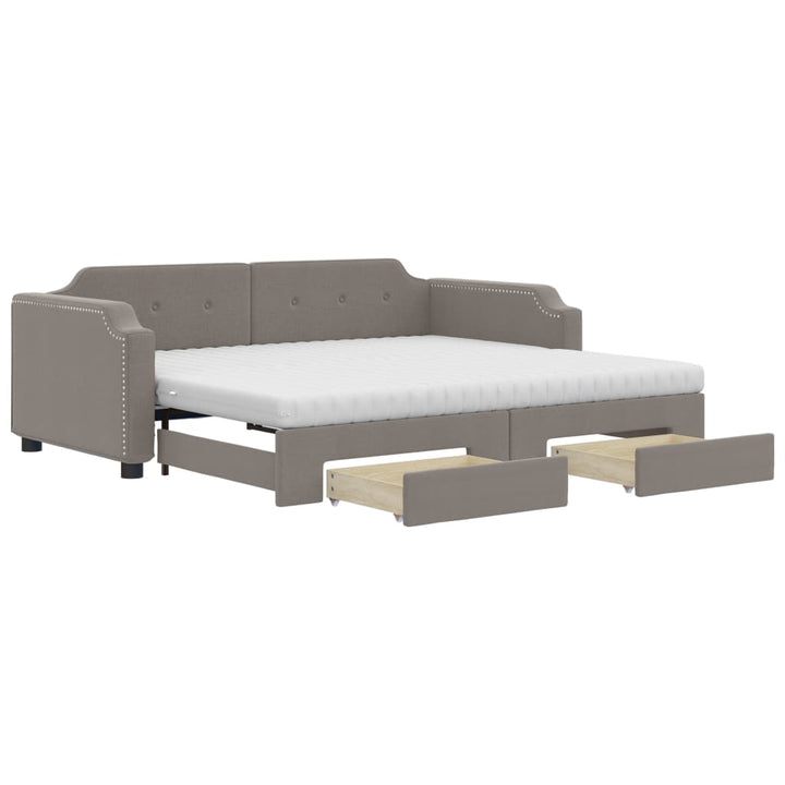 daybed med udtræk og skuffer 90x200 cm stof gråbrun