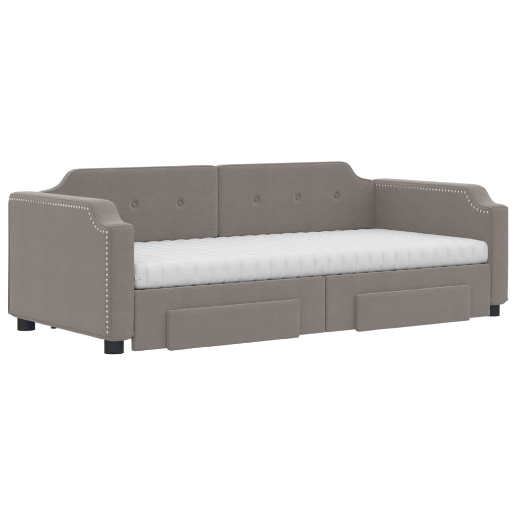 daybed med udtræk og skuffer 90x200 cm stof gråbrun