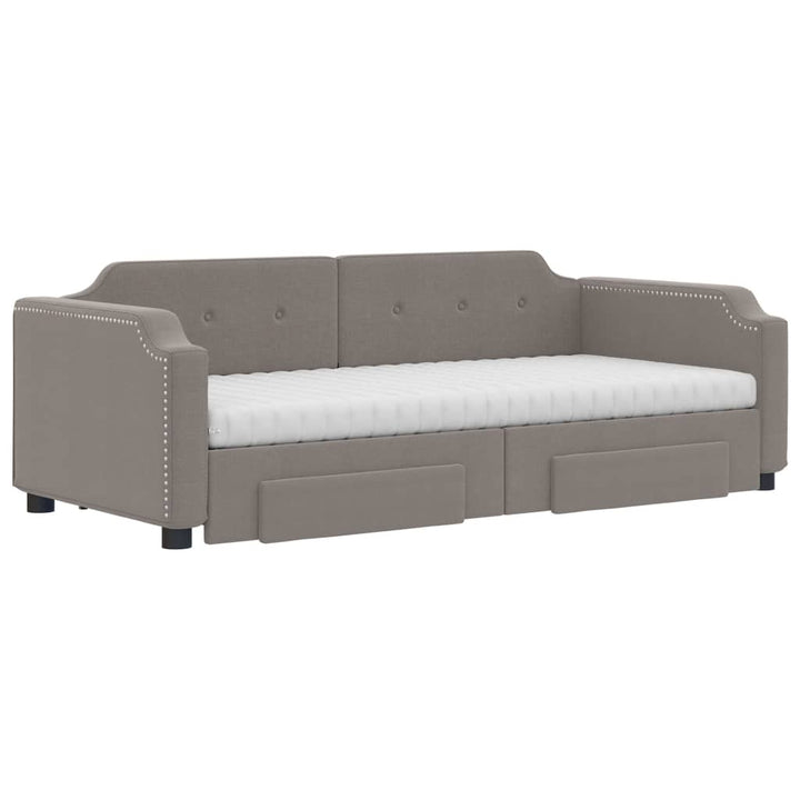 daybed med udtræk og skuffer 90x200 cm stof gråbrun