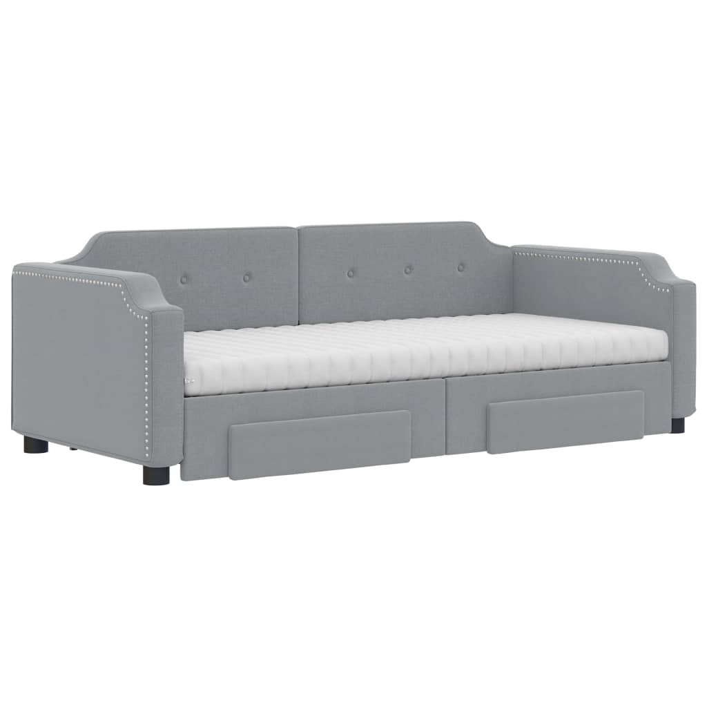 daybed med udtræk og skuffer 100x200 cm stof lysegrå