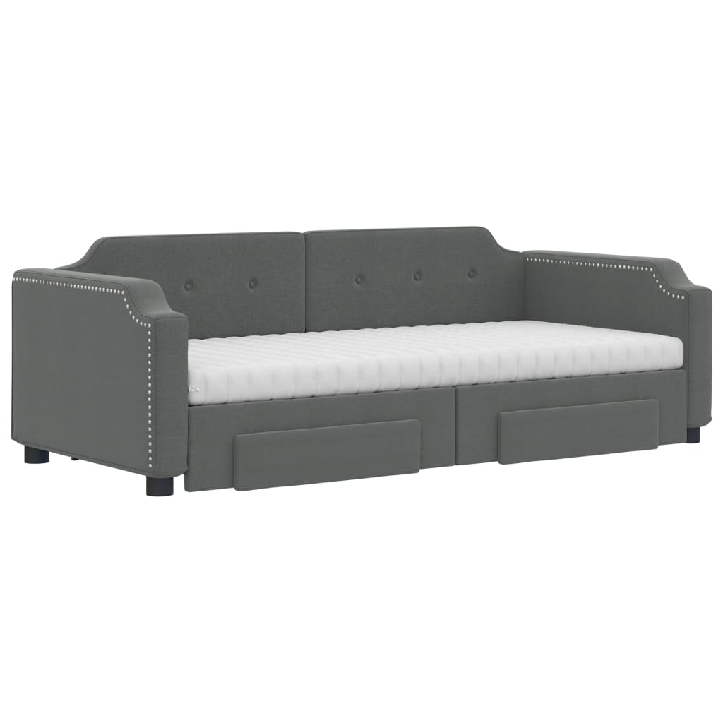 daybed med udtræk og skuffer 100x200 cm stof mørkegrå